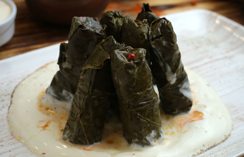 Dolma with grape leaves